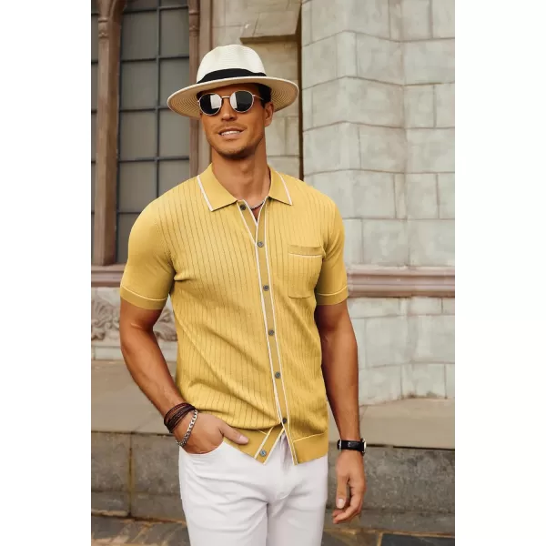 PJ PAUL JONES Men's Short Sleeve Knit Polo Shirt Vintage Button Down Golf Polo