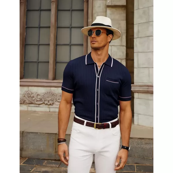 PJ PAUL JONES Men's Short Sleeve Knit Polo Shirt Vintage Button Down Golf Polo