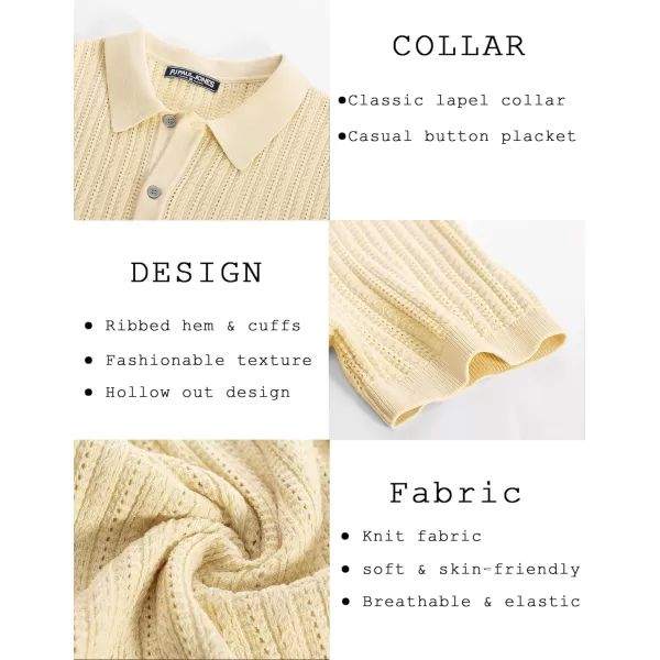 PJ PAUL JONES Mens Short Sleeve Knit Shirts Casual Button Down Polo Shirt Hollow Out Beach Shirt