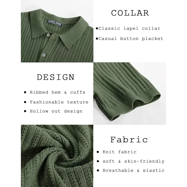 PJ PAUL JONES Mens Short Sleeve Knit Shirts Casual Button Down Polo Shirt Hollow Out Beach Shirt