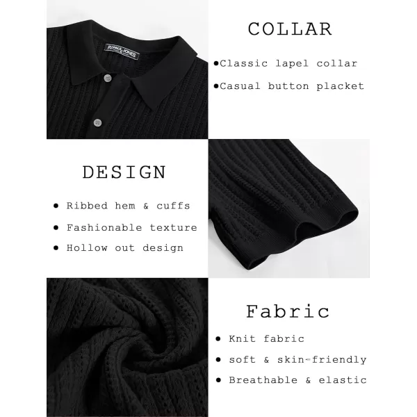 PJ PAUL JONES Mens Short Sleeve Knit Shirts Casual Button Down Polo Shirt Hollow Out Beach Shirt