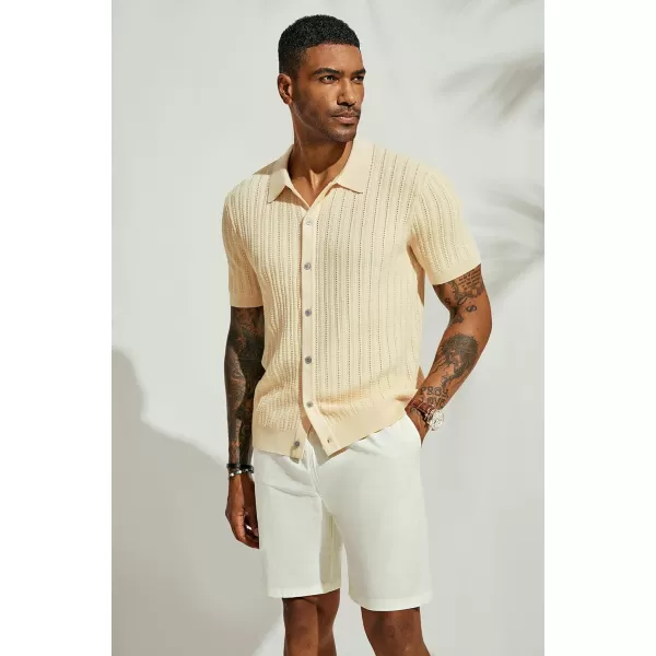 PJ PAUL JONES Mens Short Sleeve Knit Shirts Casual Button Down Polo Shirt Hollow Out Beach Shirt