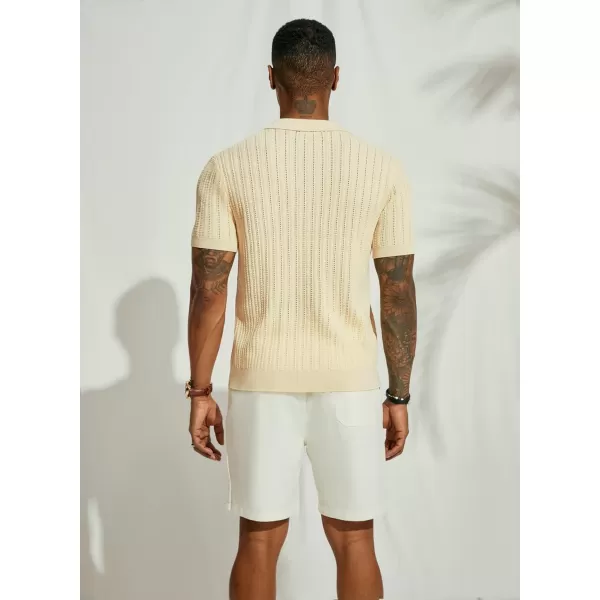 PJ PAUL JONES Mens Short Sleeve Knit Shirts Casual Button Down Polo Shirt Hollow Out Beach Shirt