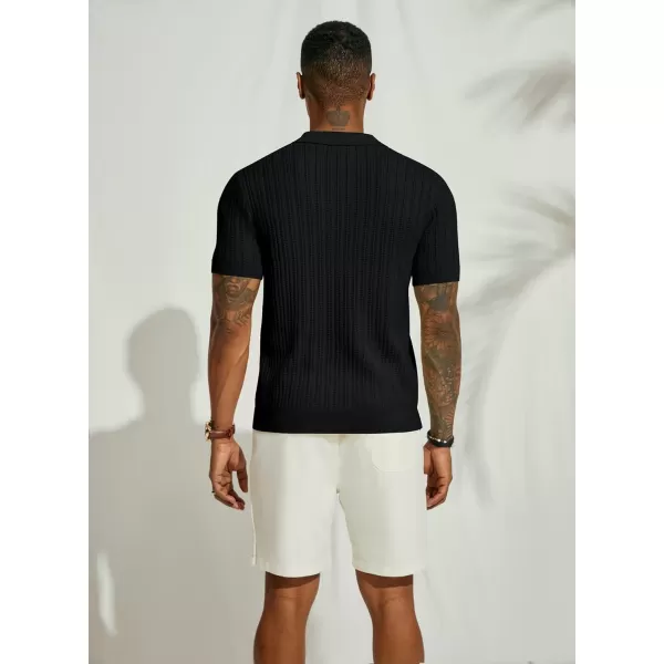 PJ PAUL JONES Mens Short Sleeve Knit Shirts Casual Button Down Polo Shirt Hollow Out Beach Shirt