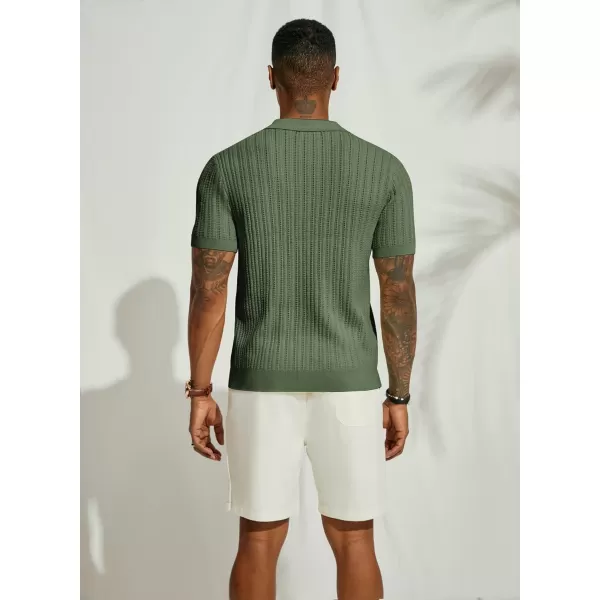 PJ PAUL JONES Mens Short Sleeve Knit Shirts Casual Button Down Polo Shirt Hollow Out Beach Shirt