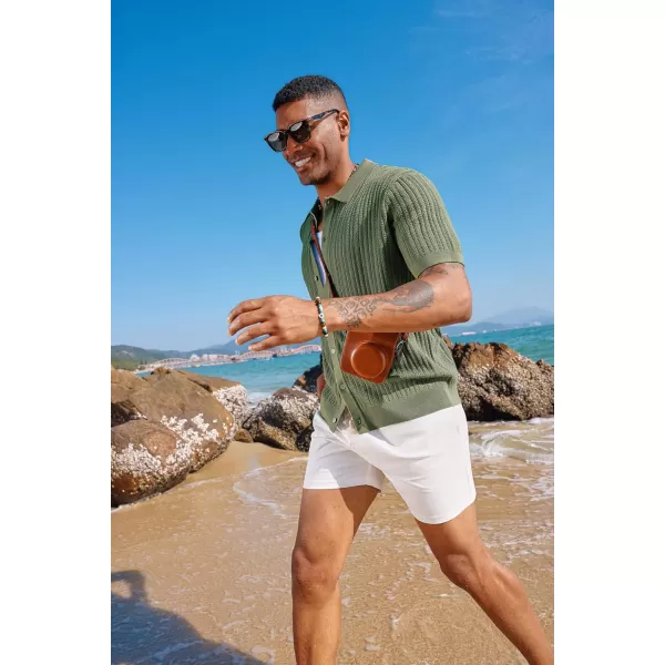 PJ PAUL JONES Mens Short Sleeve Knit Shirts Casual Button Down Polo Shirt Hollow Out Beach Shirt
