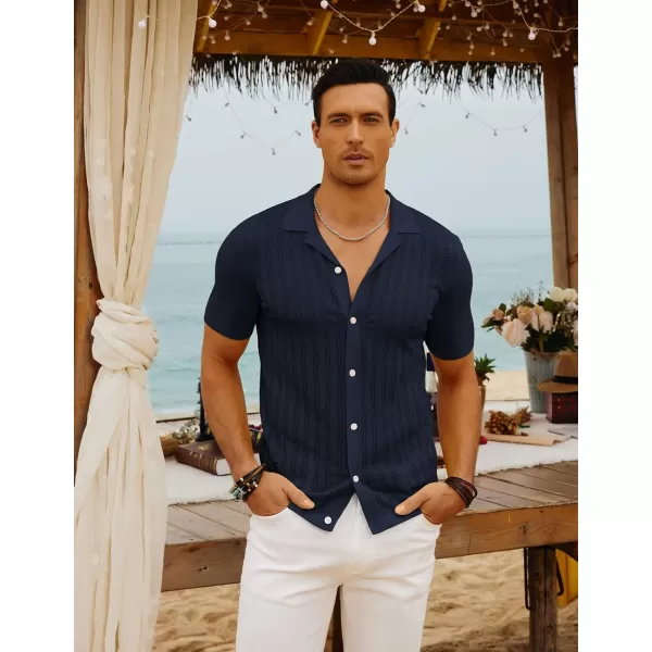 PJ PAUL JONES Mens Short Sleeve Textured Knit Shirt Breathable Button Down Polo Shirt
