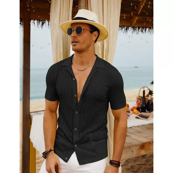 PJ PAUL JONES Mens Short Sleeve Textured Knit Shirt Breathable Button Down Polo Shirt