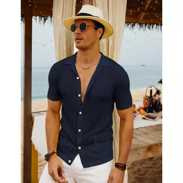 PJ PAUL JONES Mens Short Sleeve Textured Knit Shirt Breathable Button Down Polo Shirt