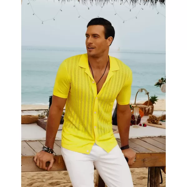 PJ PAUL JONES Mens Short Sleeve Textured Knit Shirt Breathable Button Down Polo Shirt