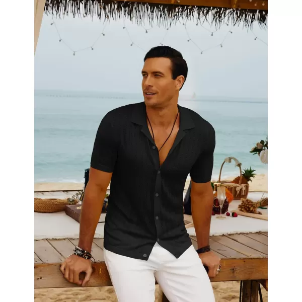 PJ PAUL JONES Mens Short Sleeve Textured Knit Shirt Breathable Button Down Polo Shirt