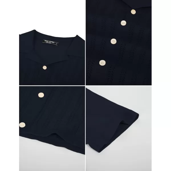 PJ PAUL JONES Mens Short Sleeve Textured Knit Shirt Breathable Button Down Polo Shirt