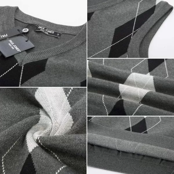 PJ PAUL JONES Men's Soft Argyle Sweater Vest Slim Fit V-Neck Knitted Pullover Vest