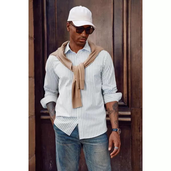 PJ PAUL JONES Men's Striped Button Down Shirts Long Sleeve Regular Fit Casual Shirts with Pocket