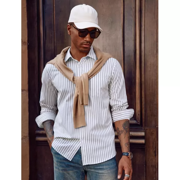 PJ PAUL JONES Men's Striped Button Down Shirts Long Sleeve Regular Fit Casual Shirts with Pocket