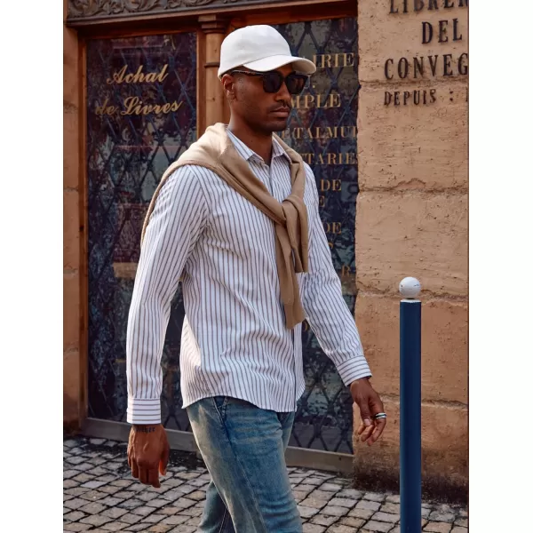 PJ PAUL JONES Men's Striped Button Down Shirts Long Sleeve Regular Fit Casual Shirts with Pocket