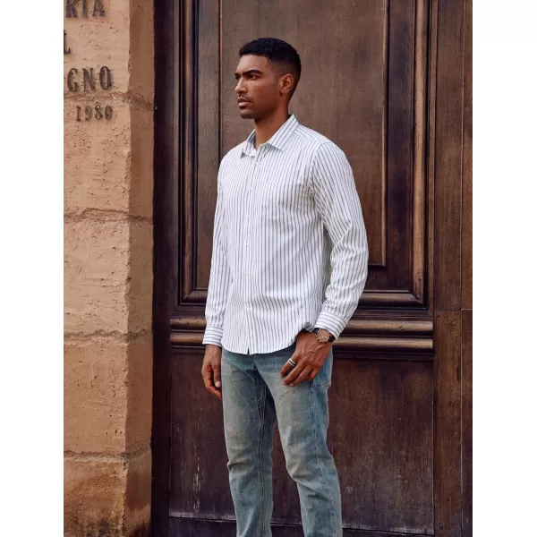 PJ PAUL JONES Men's Striped Button Down Shirts Long Sleeve Regular Fit Casual Shirts with Pocket
