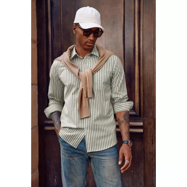 PJ PAUL JONES Men's Striped Button Down Shirts Long Sleeve Regular Fit Casual Shirts with Pocket