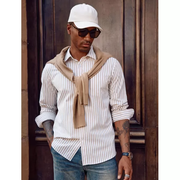 PJ PAUL JONES Men's Striped Button Down Shirts Long Sleeve Regular Fit Casual Shirts with Pocket