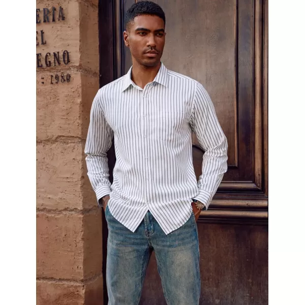 PJ PAUL JONES Men's Striped Button Down Shirts Long Sleeve Regular Fit Casual Shirts with Pocket