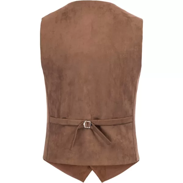 PJ PAUL JONES Men's Suede Leather Vest Casual V-Neck Single Breasted Slim Fit Western Cowboy Vest with Pockets
