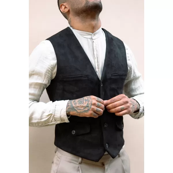 PJ PAUL JONES Men's Suede Leather Vest Casual V-Neck Single Breasted Slim Fit Western Cowboy Vest with Pockets