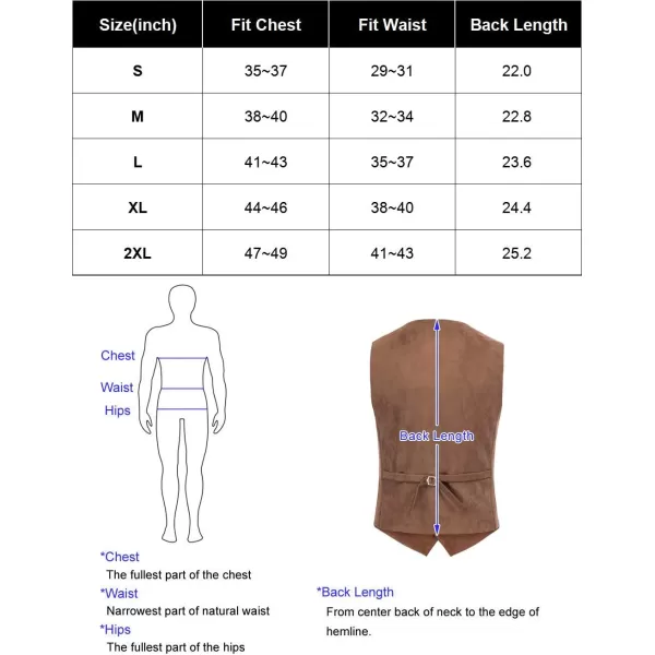 PJ PAUL JONES Men's Suede Leather Vest Casual V-Neck Single Breasted Slim Fit Western Cowboy Vest with Pockets