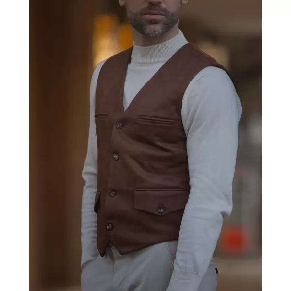 PJ PAUL JONES Men's Suede Leather Vest Casual V-Neck Single Breasted Slim Fit Western Cowboy Vest with Pockets