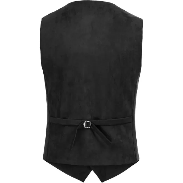 PJ PAUL JONES Men's Suede Leather Vest Casual V-Neck Single Breasted Slim Fit Western Cowboy Vest with Pockets