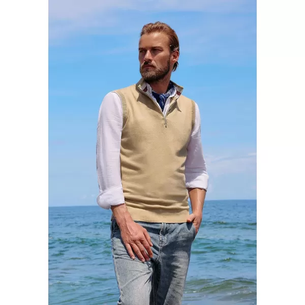 PJ PAUL JONES Mens Sweater Vest Quarter Zip Stand Collar Knitted Sweater Vests Sleeveless Pullover Knitwear