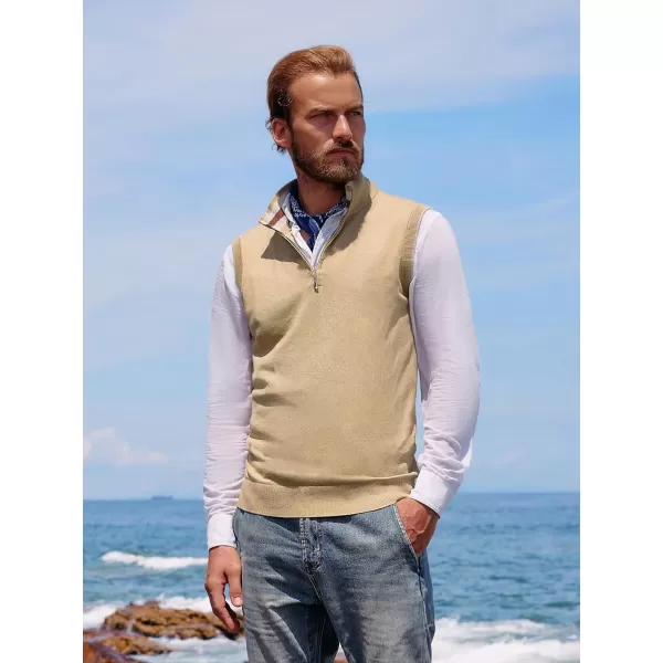 PJ PAUL JONES Mens Sweater Vest Quarter Zip Stand Collar Knitted Sweater Vests Sleeveless Pullover Knitwear