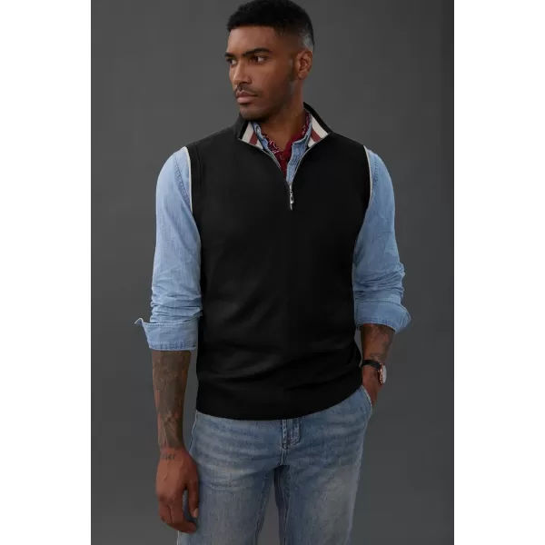 PJ PAUL JONES Mens Sweater Vest Quarter Zip Stand Collar Knitted Sweater Vests Sleeveless Pullover Knitwear