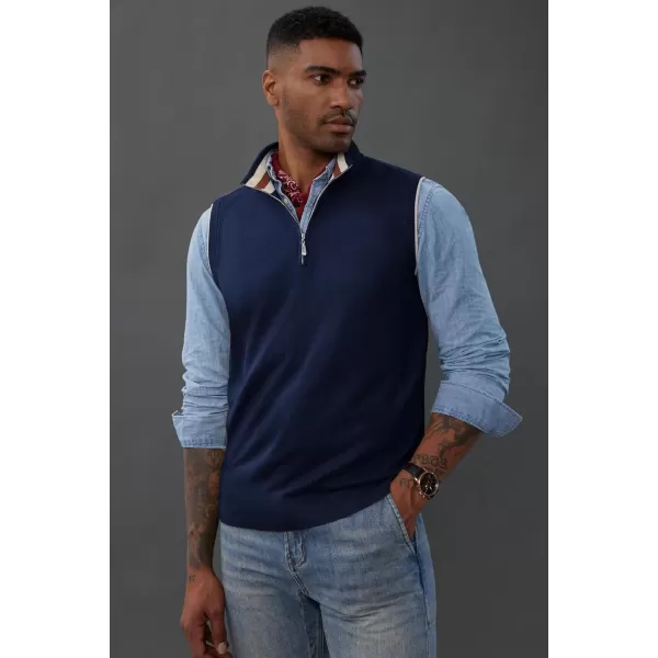 PJ PAUL JONES Mens Sweater Vest Quarter Zip Stand Collar Knitted Sweater Vests Sleeveless Pullover Knitwear