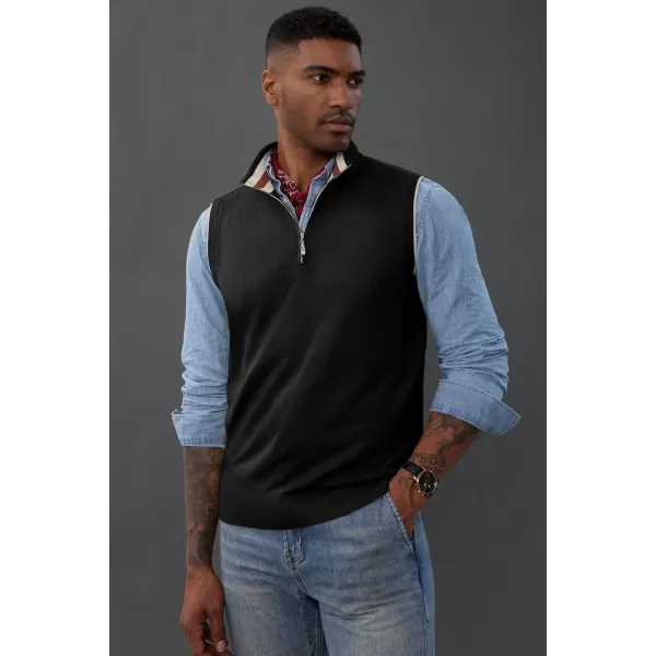 PJ PAUL JONES Mens Sweater Vest Quarter Zip Stand Collar Knitted Sweater Vests Sleeveless Pullover Knitwear