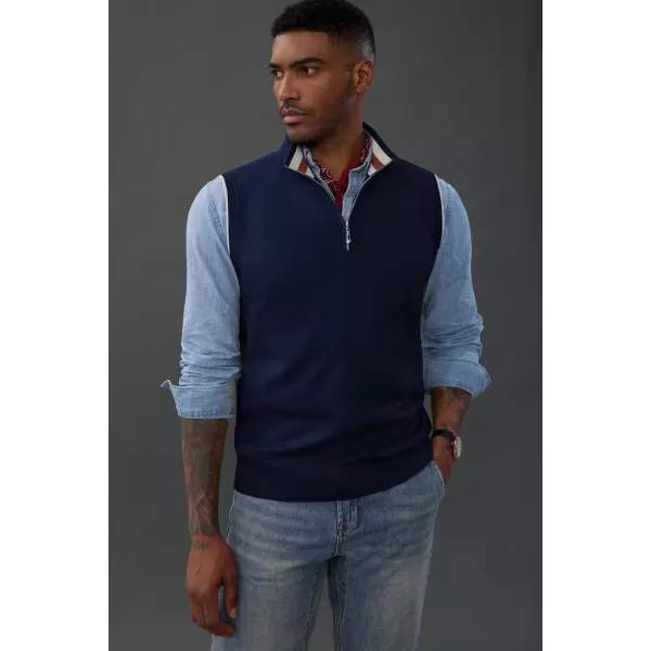 PJ PAUL JONES Mens Sweater Vest Quarter Zip Stand Collar Knitted Sweater Vests Sleeveless Pullover Knitwear