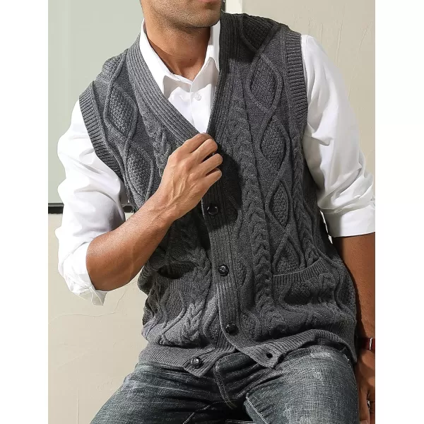 PJ PAUL JONES Men's Sweater Vest V-Neck Sleeveless Cable Knitted Cardigan Vest