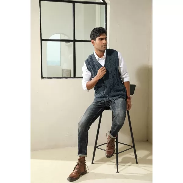 PJ PAUL JONES Men's Sweater Vest V-Neck Sleeveless Cable Knitted Cardigan Vest