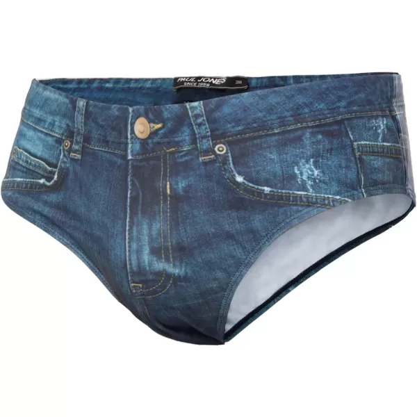 PJ PAUL JONES Men's Swim Brief Denim Print Swim Trunks Drawstring Waist Swimsuit Bikini Briefs