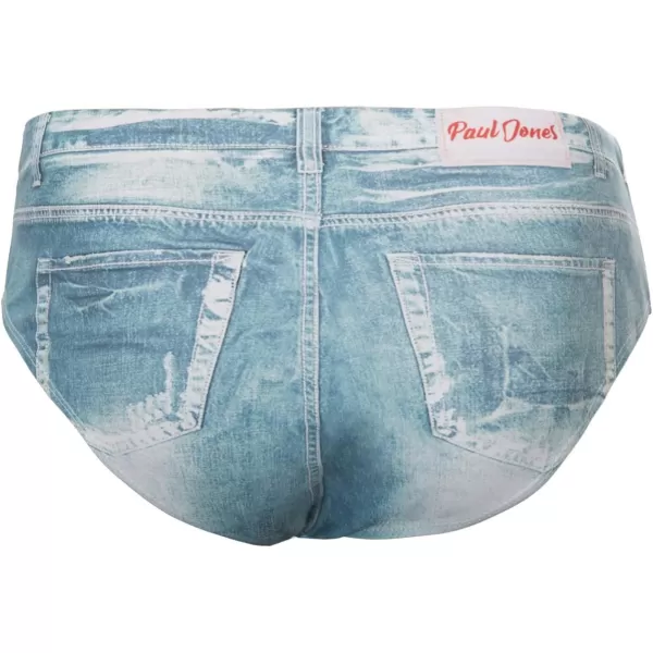 PJ PAUL JONES Men's Swim Brief Denim Print Swim Trunks Drawstring Waist Swimsuit Bikini Briefs