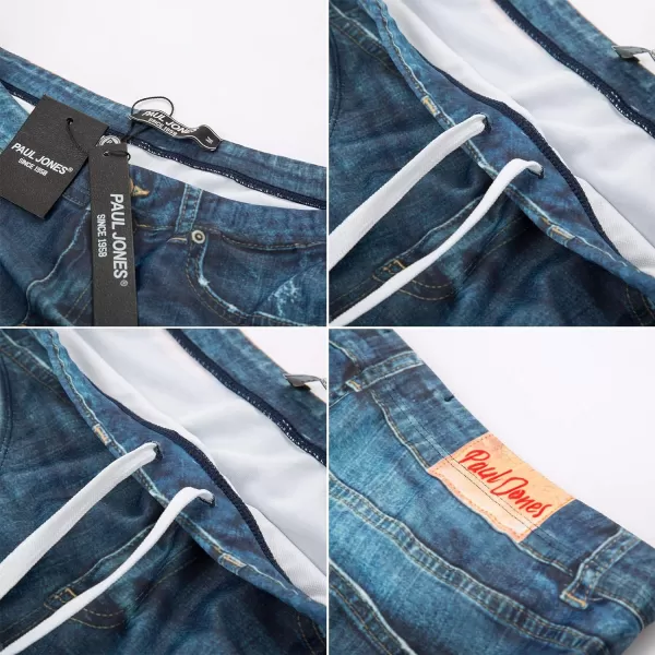 PJ PAUL JONES Men's Swim Brief Denim Print Swim Trunks Drawstring Waist Swimsuit Bikini Briefs