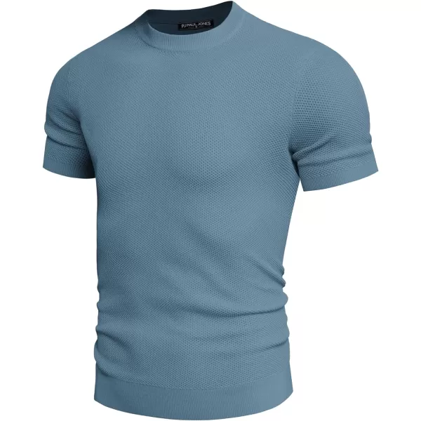 PJ PAUL JONES Men's T-Shirts Casual Knit Short Sleeve Crewneck Honeycomb Waffle Solid Knitted Pullover Tees