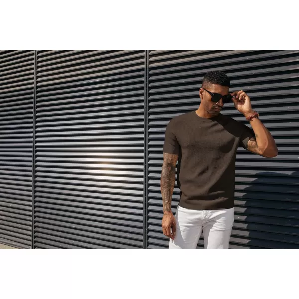 PJ PAUL JONES Men's T-Shirts Casual Knit Short Sleeve Crewneck Honeycomb Waffle Solid Knitted Pullover Tees