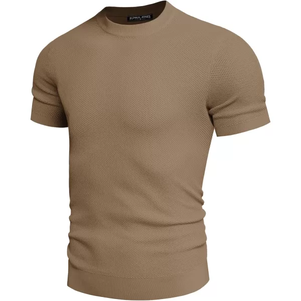 PJ PAUL JONES Men's T-Shirts Casual Knit Short Sleeve Crewneck Honeycomb Waffle Solid Knitted Pullover Tees