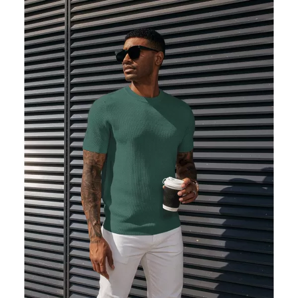 PJ PAUL JONES Men's T-Shirts Casual Knit Short Sleeve Crewneck Honeycomb Waffle Solid Knitted Pullover Tees