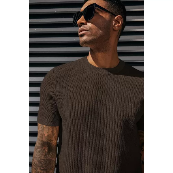 PJ PAUL JONES Men's T-Shirts Casual Knit Short Sleeve Crewneck Honeycomb Waffle Solid Knitted Pullover Tees