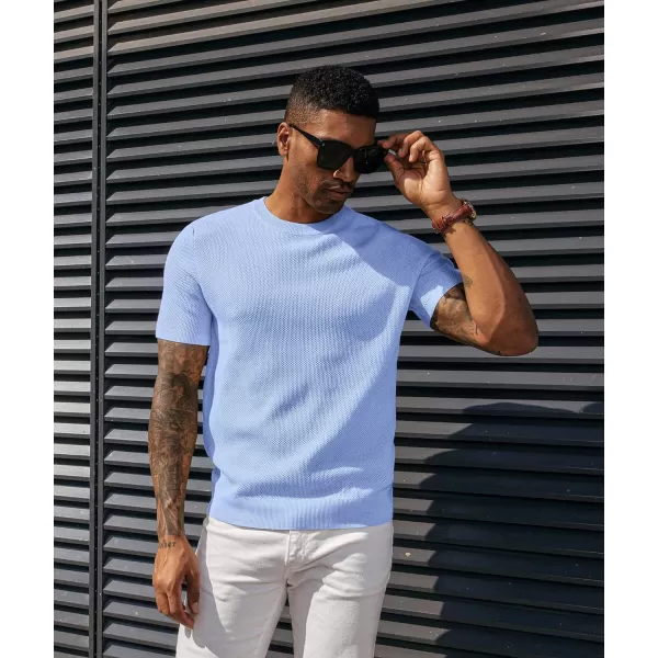 PJ PAUL JONES Men's T-Shirts Casual Knit Short Sleeve Crewneck Honeycomb Waffle Solid Knitted Pullover Tees