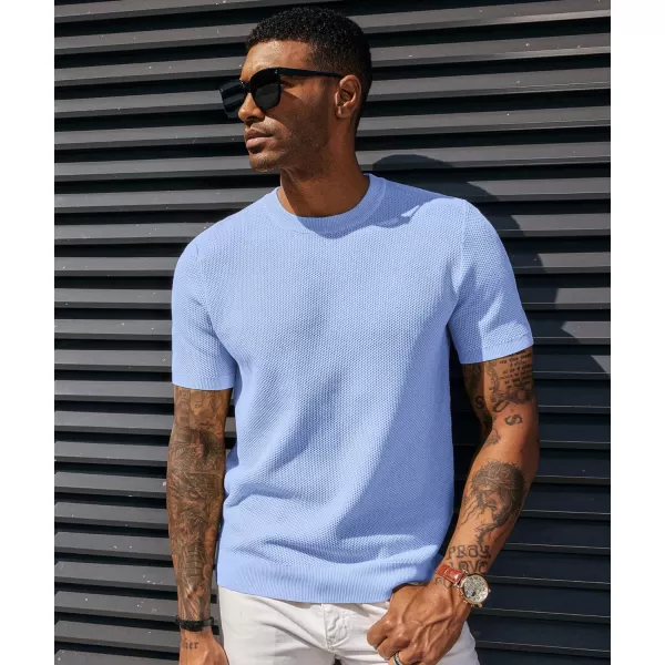 PJ PAUL JONES Men's T-Shirts Casual Knit Short Sleeve Crewneck Honeycomb Waffle Solid Knitted Pullover Tees