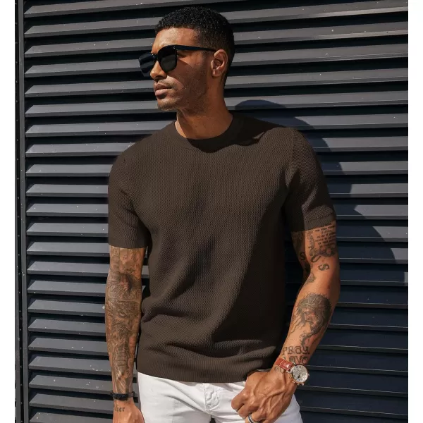 PJ PAUL JONES Men's T-Shirts Casual Knit Short Sleeve Crewneck Honeycomb Waffle Solid Knitted Pullover Tees