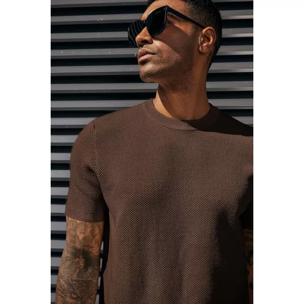 PJ PAUL JONES Men's T-Shirts Casual Knit Short Sleeve Crewneck Honeycomb Waffle Solid Knitted Pullover Tees