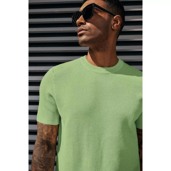 PJ PAUL JONES Men's T-Shirts Casual Knit Short Sleeve Crewneck Honeycomb Waffle Solid Knitted Pullover Tees